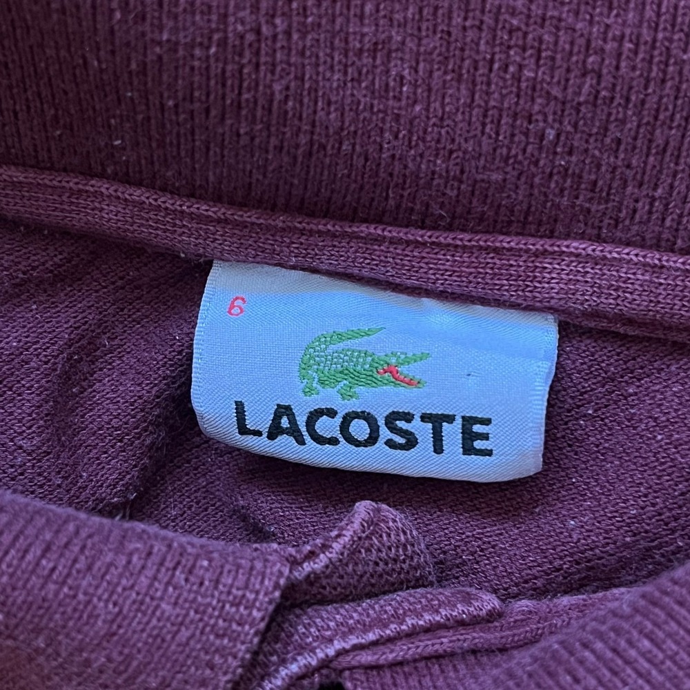 Lacoste Polo Shirt Burgundy Short Sleeve Embroidered Croc Mens 6 / large - Picture 4 of 6